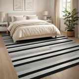 Black and White Modern Black White Striped Geometric Rug