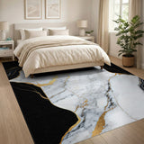 Black White Gold Marble Area Rug