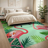 Pink Flamingos with Lush Green Leaves Area Rug