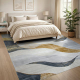 Gold and Silver Abstract Grey Gold Wave Area Rug