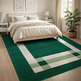 Green Green Framed Grid Geometric Area Rug