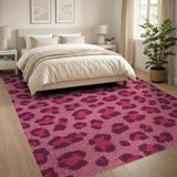 Wild Pink Leopard Shag Area Rug