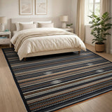 Black Grey Orange Striped Heritage Tribal Rug