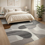 Modern Curved Abstract Grey Area Rug