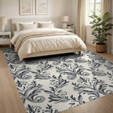 Grey Ornate Damask Floral Area Rug