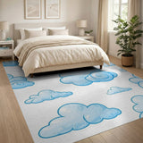 Whimsical Blue Cartoon Clouds Area Rug