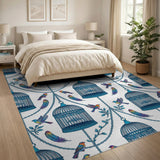 Blue Birdcage Washable Area Rug