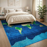 Pixelated World Map Navy Blue Area Rug