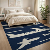 Navy Airplane Silhouettes Area Rug