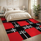 Bold Red Black Plaid Snowflake Area Rug
