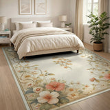 Beige Hibiscus Floral Vintage Area Rug