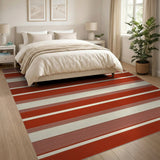 Terracotta and Cream Striped Area Rug