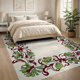 Ornate Green Floral Border Area Rug