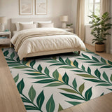 Lush Green Leaves on Cream Area Rug