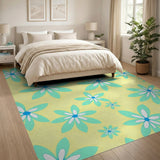 Sunny Yellow Teal Daisy Floral Area Rug