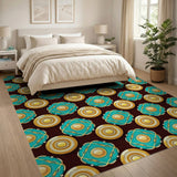 Teal Gold Geometric Medallion Area Rug