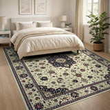 Ivory Traditional Persian Rug with Navy Medallion