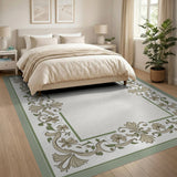 Sage Green Ornate Floral Border Area Rug
