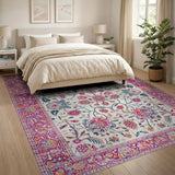 Vibrant Pink Floral Persian Traditional Persian Area Rug