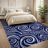 Navy Blue Swirling Geometric Area Rug