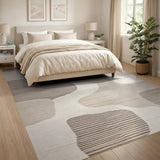 Abstract Area Abstract Wavy Beige Grey Area Rug