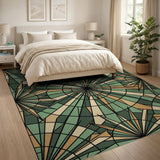 Teal Green Stained Glass Geometric Rug