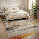 Abstract Geometric Stripe Area Rug in Red Orange Yellow