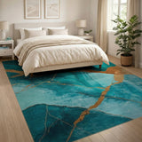 Teal Gold Marble Abstract Area Rug
