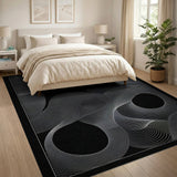 Geometric Modern Abstract Wavy Lines Black White Area Rug