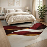 Abstract Red Wave Gold Sun Beige Area Rug