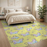 Playful Cartoon Flying Ducks Yellow Area Rug