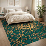 Teal Gold Mandala Area Rug