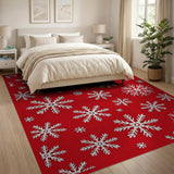 Geometric Modern Red Festive Red Snowflakes Area Rug