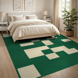Emerald Green Ivory Geometric Block Rug