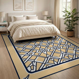 Beige Navy Trellis Geometric Area Rug
