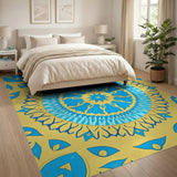 Vibrant Blue Mandala on Sunny Yellow Area Rug