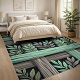 Rustic Green Leaf Wood Fence Area Rug
