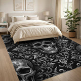 Black and White Ornate Skull Black White Area Rug