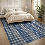 Navy Blue Plaid Checkered Area Rug