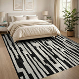 ODIKA Modern Abstract Washable Area Rug - Black & White Linear Pattern Low Pile Carpet
