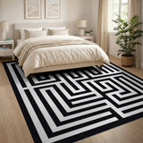 Black and White Intricate Black White Maze Labyrinth Rug