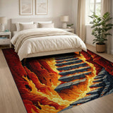 ODIKA Fiery Inferno Stairway Washable Rug - Non-Slip Low Pile Fantasy Area Rug