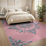 Elegant Pink Teal Ornate Medallion Area Rug
