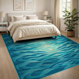 Cascading Teal Waves Geometric Area Rug