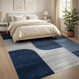Navy Blue Curved Geometric Area Rug