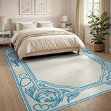 Elegant Blue Ornate Floral Border Area Rug
