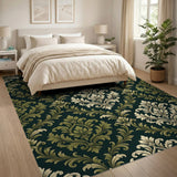 Emerald Damask Floral Area Rug