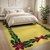 Festive Poinsettia Holly Border Area Rug
