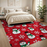 Kids Cartoon Festive Cartoon Snowmen Red Area Rug