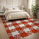 Bold Red White Geometric Area Rug